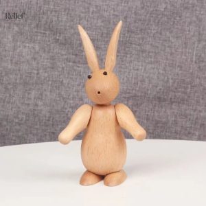 Statue lapin en bois nordique 15 cm, décoration intérieure