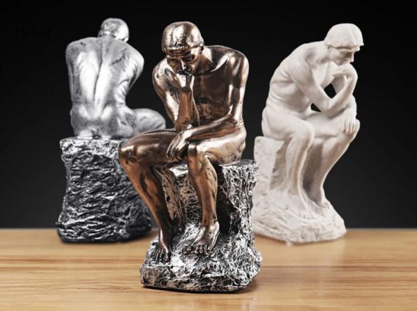 Statue de 24 cm, effet bronze, idée et réflexion