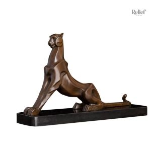 Statue léopard en bronze assis, 24 cm de hauteur