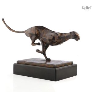 Statue Léopard en Bronze 36 cm, sculpture élégante en métal