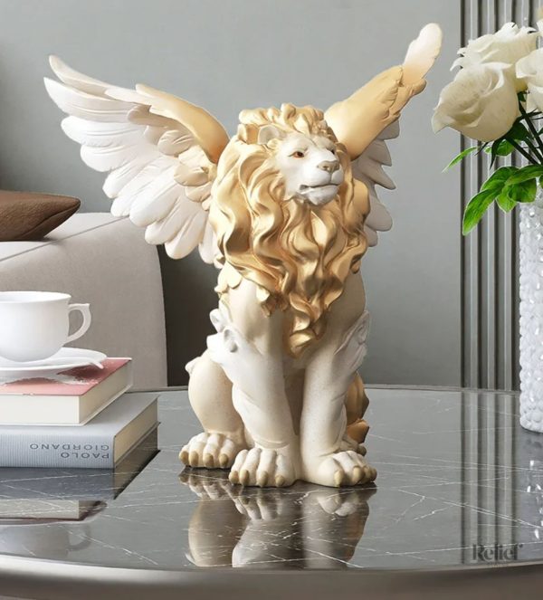 statue-lion-aile-blanc-dore-27-cm-1 Statue lion ailé blanche et dorée 27 cm
