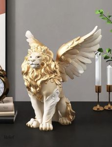 Lion ailé décoratif en blanc et or