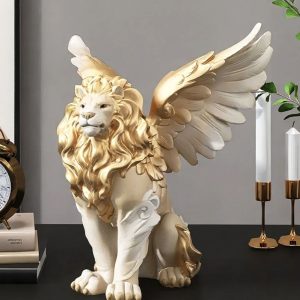 Lion ailé décoratif en blanc et or