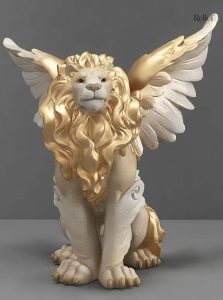 Figurine de lion en finition dorée