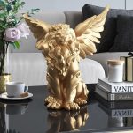 Statue dorée de lion ailé 27 cm, décoration élégante