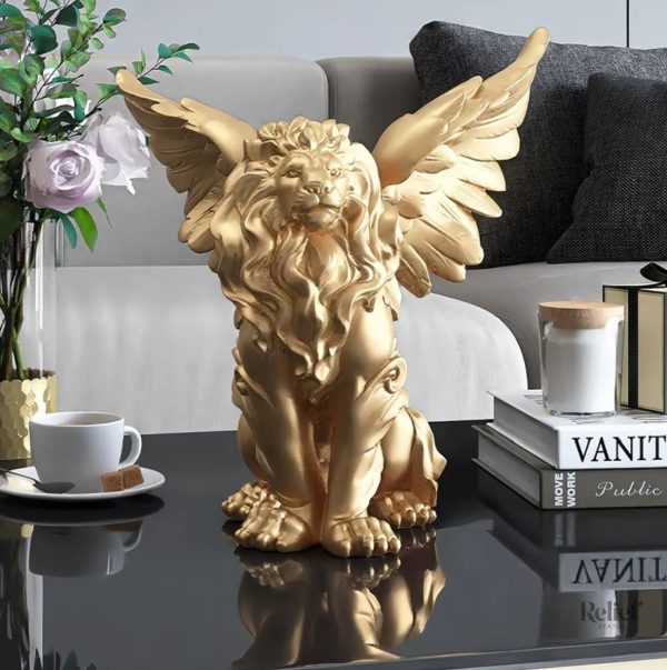 Statue dorée de lion ailé 27 cm, décoration élégante