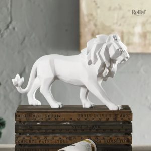 Statue lion debout origami blanc 27 cm