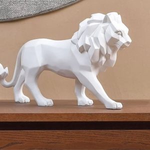 Statue origami lion décorative en blanc