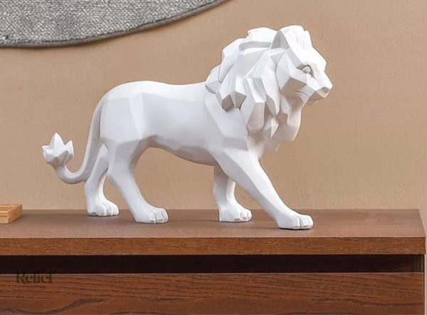 Statue origami lion décorative en blanc