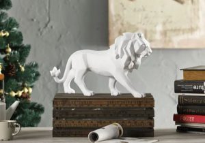 Lion debout en origami, design élégant blanc