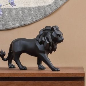 Statue lion origami noir 27 cm, design moderne et élégant