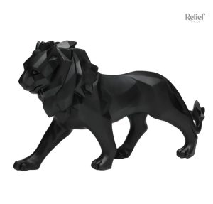 Lion debout en origami, décoration intérieure stylée en noir