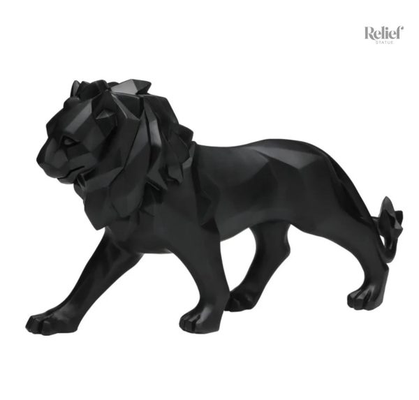 Lion debout en origami, décoration intérieure stylée en noir