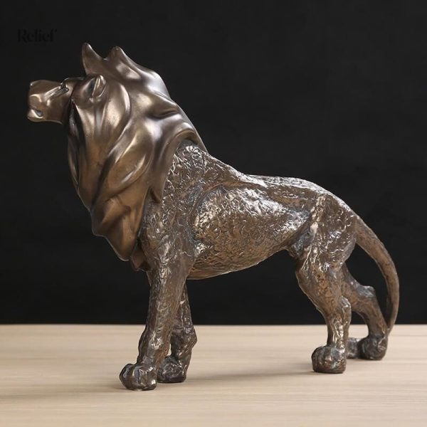 Statue effet bronze coulé à froid, lion majestueux de 29 cm