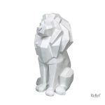 Statue origami lion blanche 26 cm, décorative et moderne