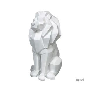 Statue origami lion blanche 26 cm, décorative et moderne