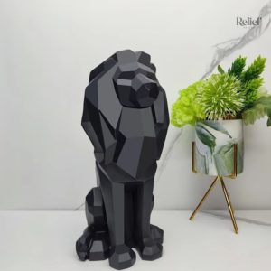 Statue origami lion noir 26 cm, décoration moderne