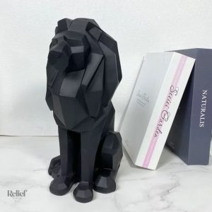 Statue en origami, lion noir, pièce unique pour intérieur