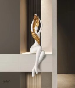 Statue moderne femme en résine, blanche, 55 cm