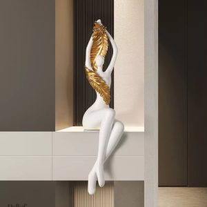 Statue moderne femme en résine, blanche, 55 cm