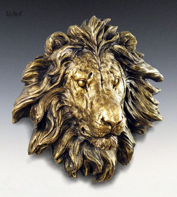 Détail de la statue murale lion design contemporain