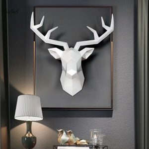 Statue murale en papier origami de tête de cerf blanche 28 cm
