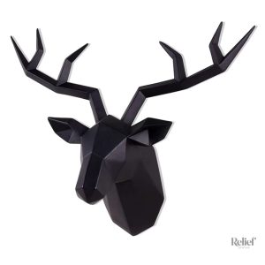 Statue murale tête de cerf origami noir 28 cm
