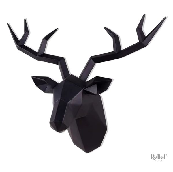 Statue murale tête de cerf origami noir 28 cm