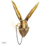 Statue murale tête de lapin dorée 26 cm en décoration animale
