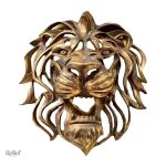 Statue murale dorée tête de lion 30 cm