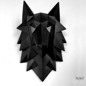Statue murale tête de loup noire 35 cm en décoration animalière
