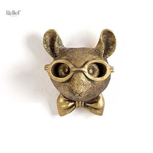 Statue murale tête de souris dorée 11 cm