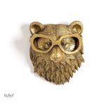 Statue murale tête d'ours dorée 16 cm