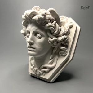 Détail statue déco grecque, tête sculptée 13 cm, style antique
