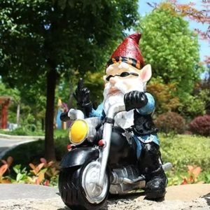 Nain de jardin motard, statue 15 cm pour un jardin amusant