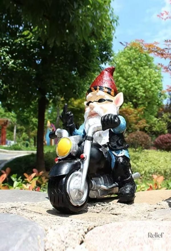 Nain de jardin motard, statue 15 cm pour un jardin amusant
