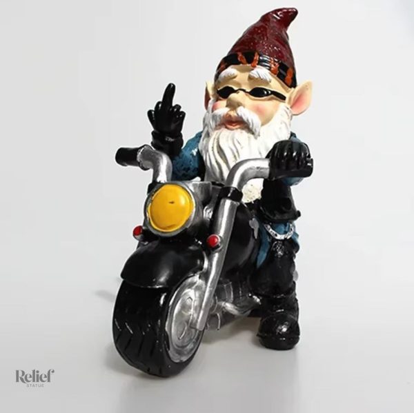 Statue de jardin nain à thème motard, petite déco extérieure