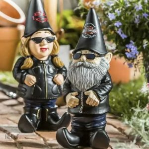 Décoration de jardin : nain motard en résine de 15 cm