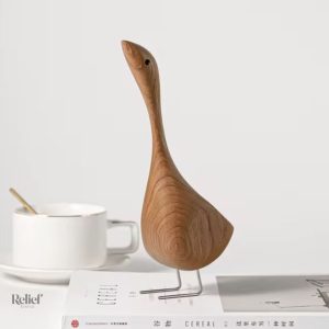 Statue oie en bois nordique 20 cm, décoration intérieure