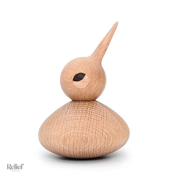 Statue oiseau en bois style nordique 10 cm, bec pointu