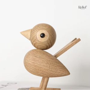 Statue Oiseau en Bois Nordique 12 cm Chêne Clair