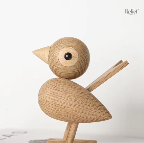 Statue Oiseau en Bois Nordique 12 cm Chêne Clair