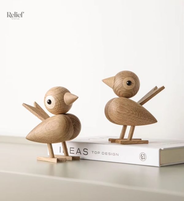Décoration en bois chêne clair, oiseau stylisé