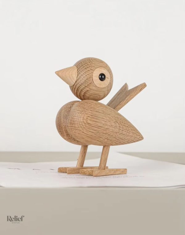 Statue décorative oiseau, style nordique en bois