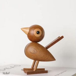 Statue Oiseau en Bois Nordique 12 cm - Chêne Foncé
