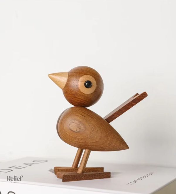 Statue Oiseau en Bois Nordique 12 cm - Chêne Foncé