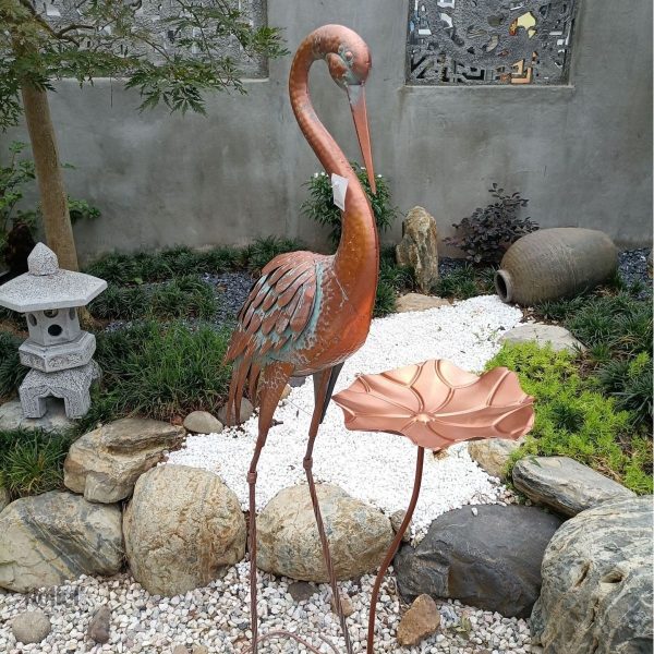 Statue grue élégante en métal, 106 cm