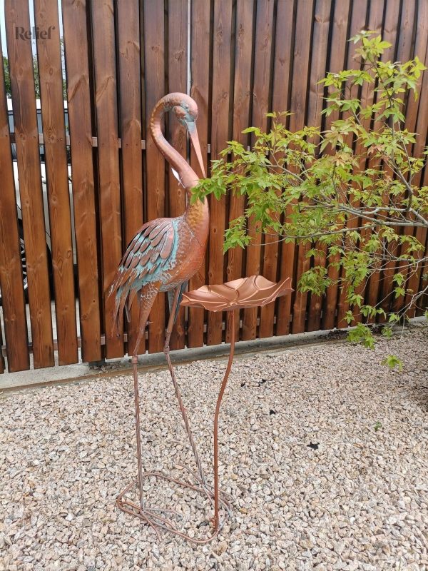 Statue d'oiseau grue en métal, 106 cm de hauteur