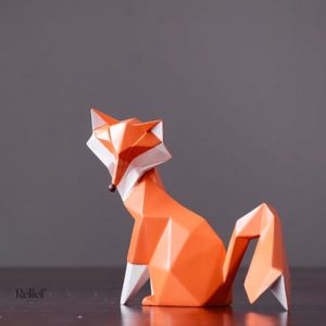 Statue en papier plié, renard blanc, objet d'art contemporain