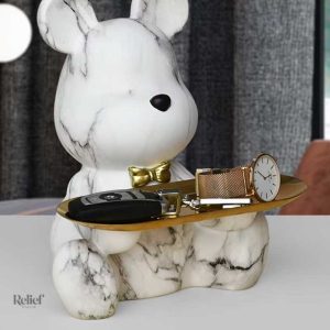 Objet déco ours en marbre avec finition dorée, 23 cm